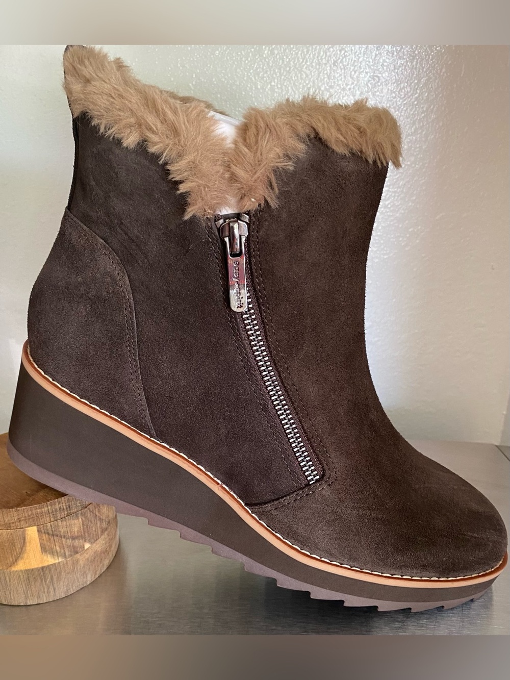 NEW EASY SPIRIT WOMENS BROWN WEDGE ANKLE BOOTS